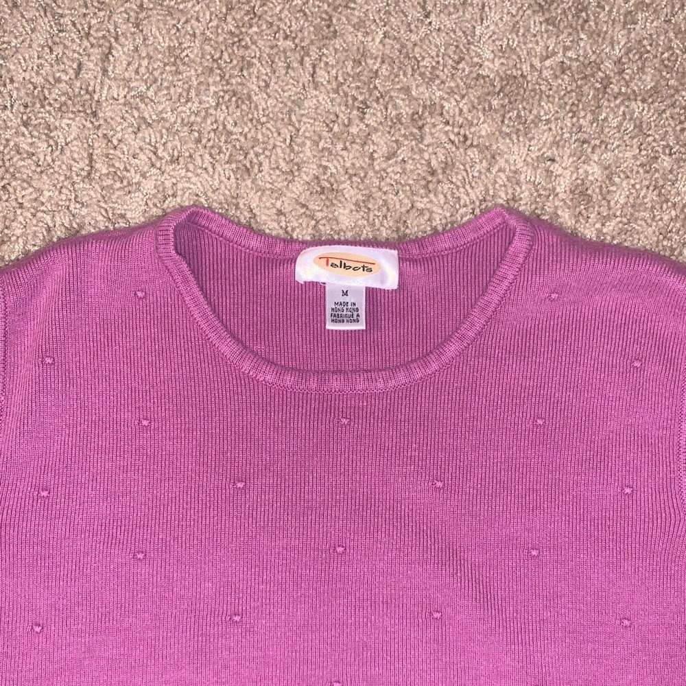 Women’s Talbots Lilac Purple Sleeveless Knit Dotted Cropped Sweater Vest Medium - Picture 3 of 8